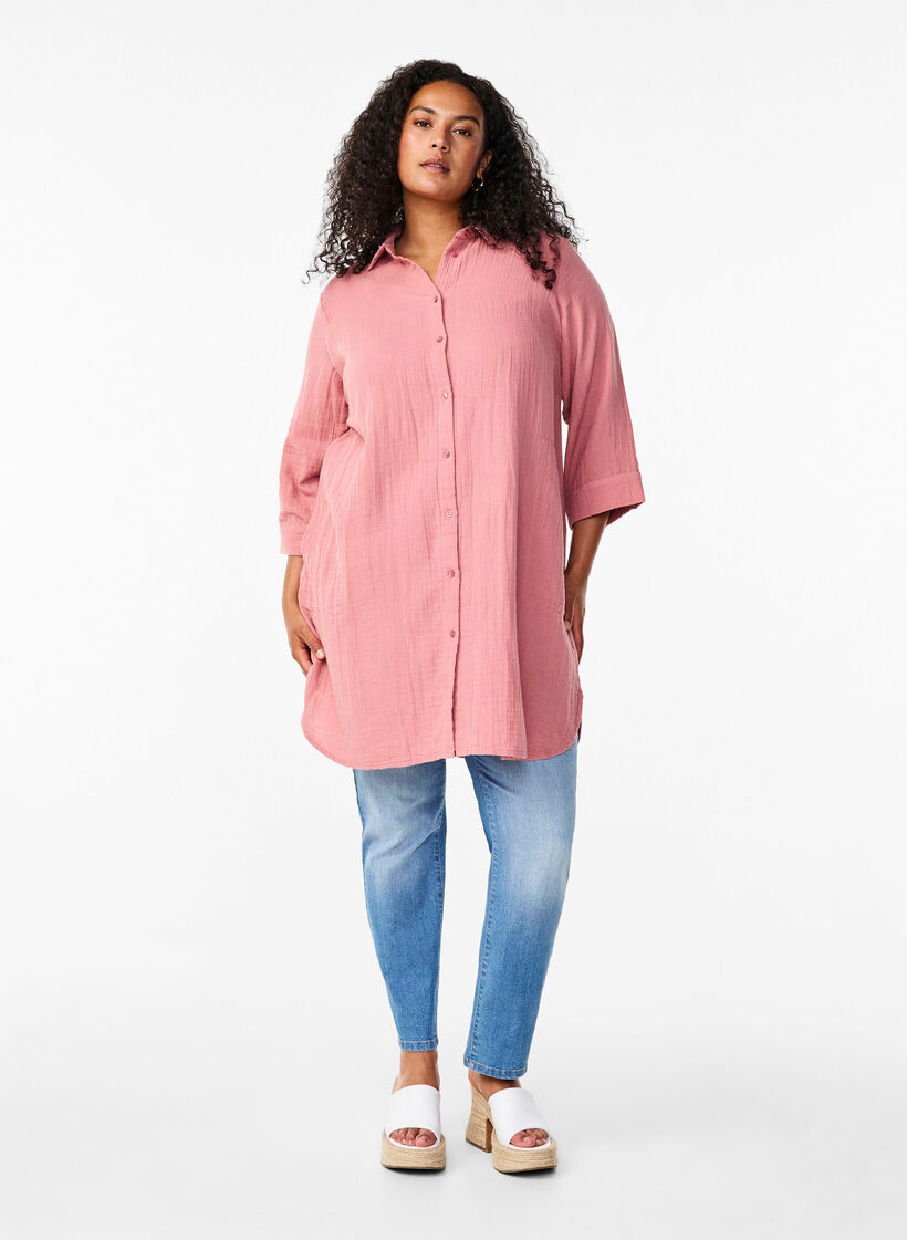 Long shirt in cotton muslin, Old Rose, Model image number 2