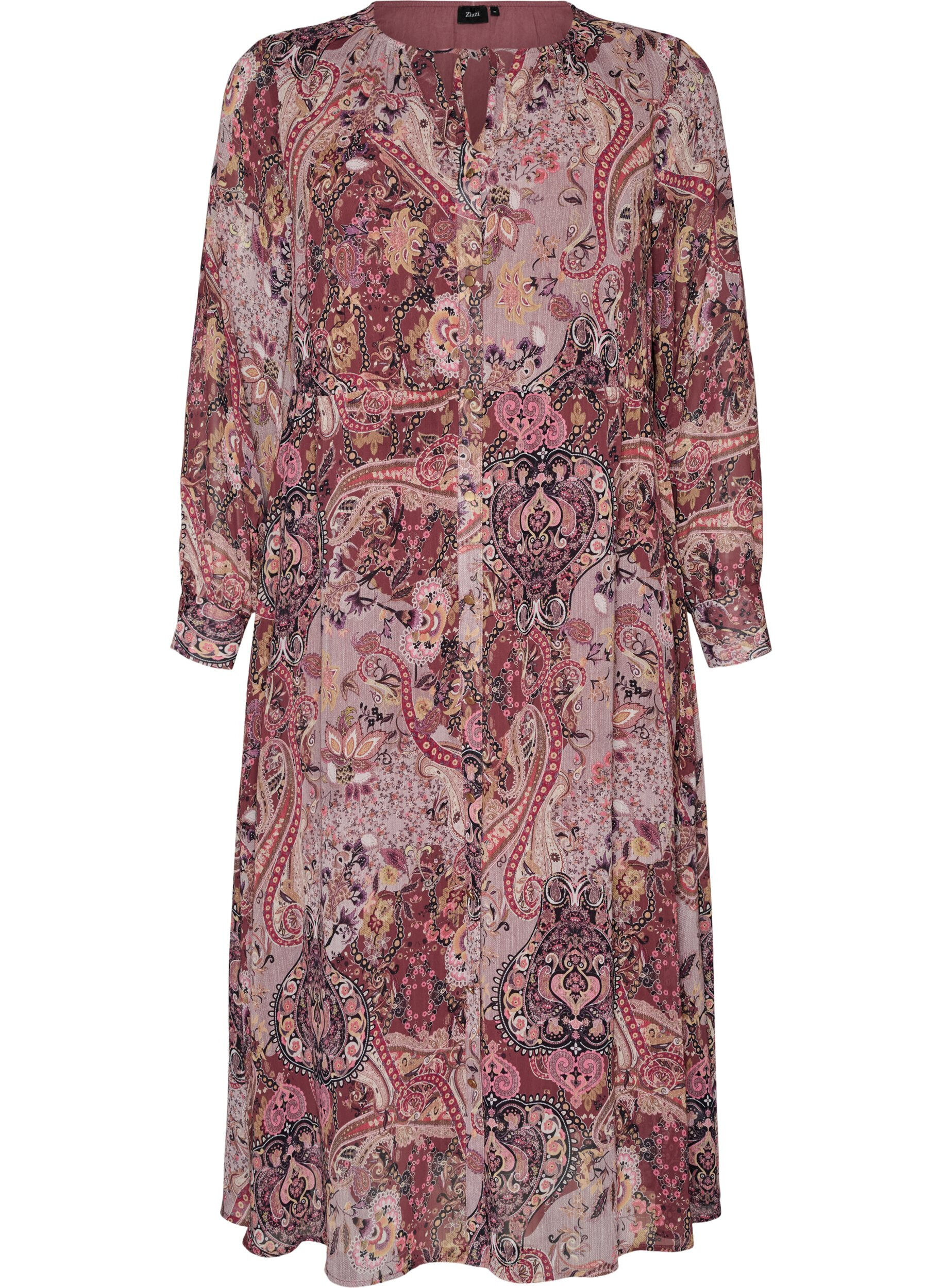 Midi dress with paisley print and elastic waist