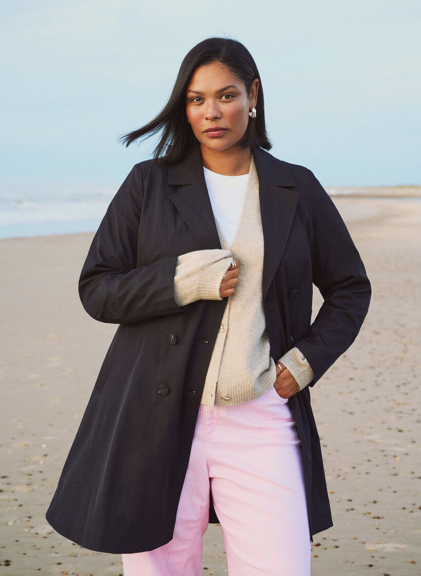 A-line spring coat with double-breasted fastening, Black, Image image number 0