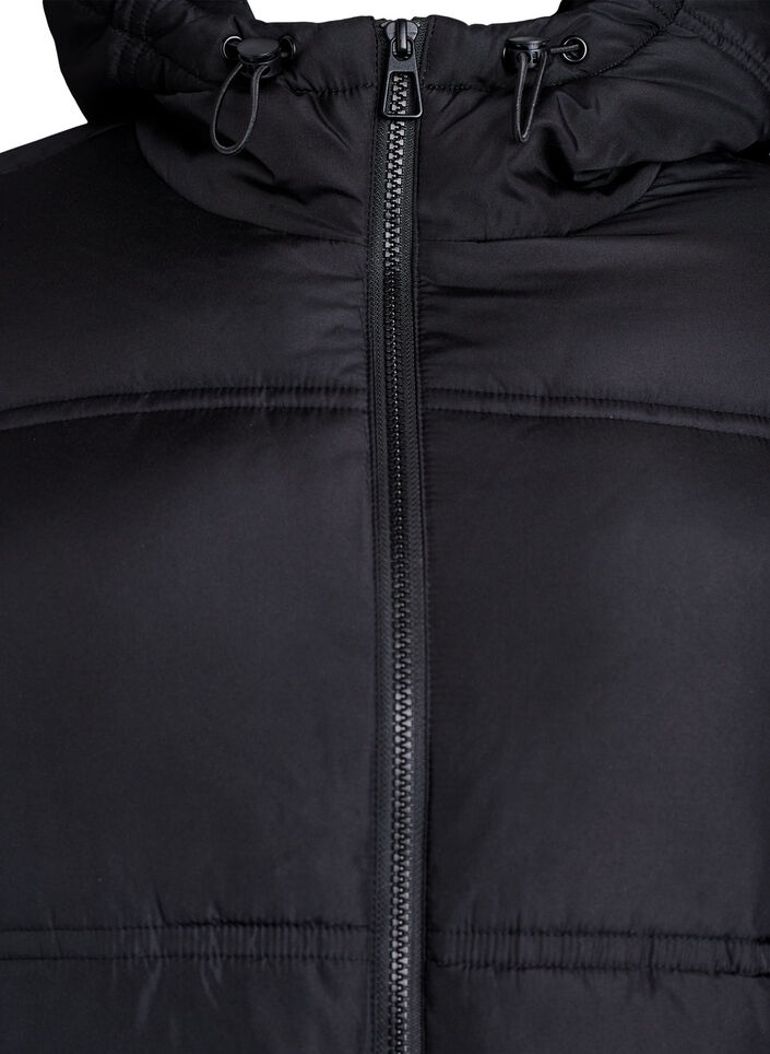 Short puffer jacket with a hood and two-way zipper, Black, Packshot image number 2
