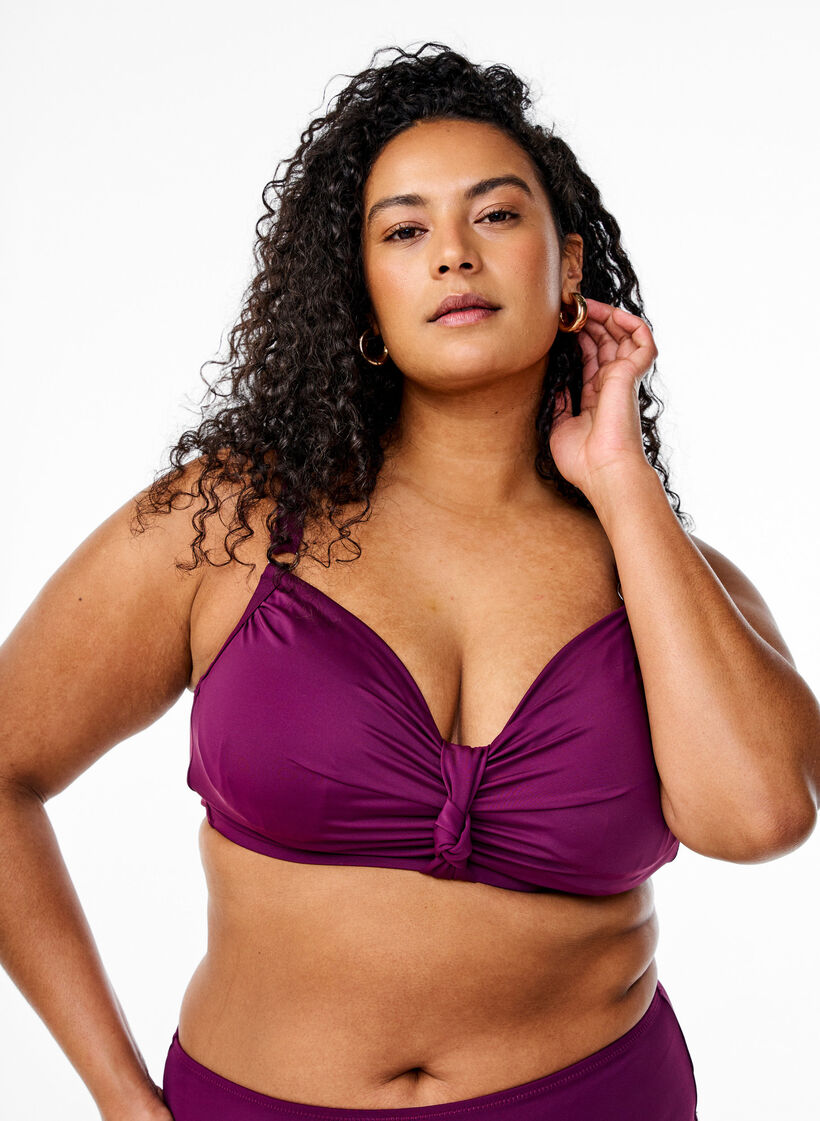 Bikini top with underwire and knot detail, Purple, Model image number 0