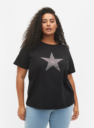 T-shirt in organic cotton with studs, Black Star , Model image number 0