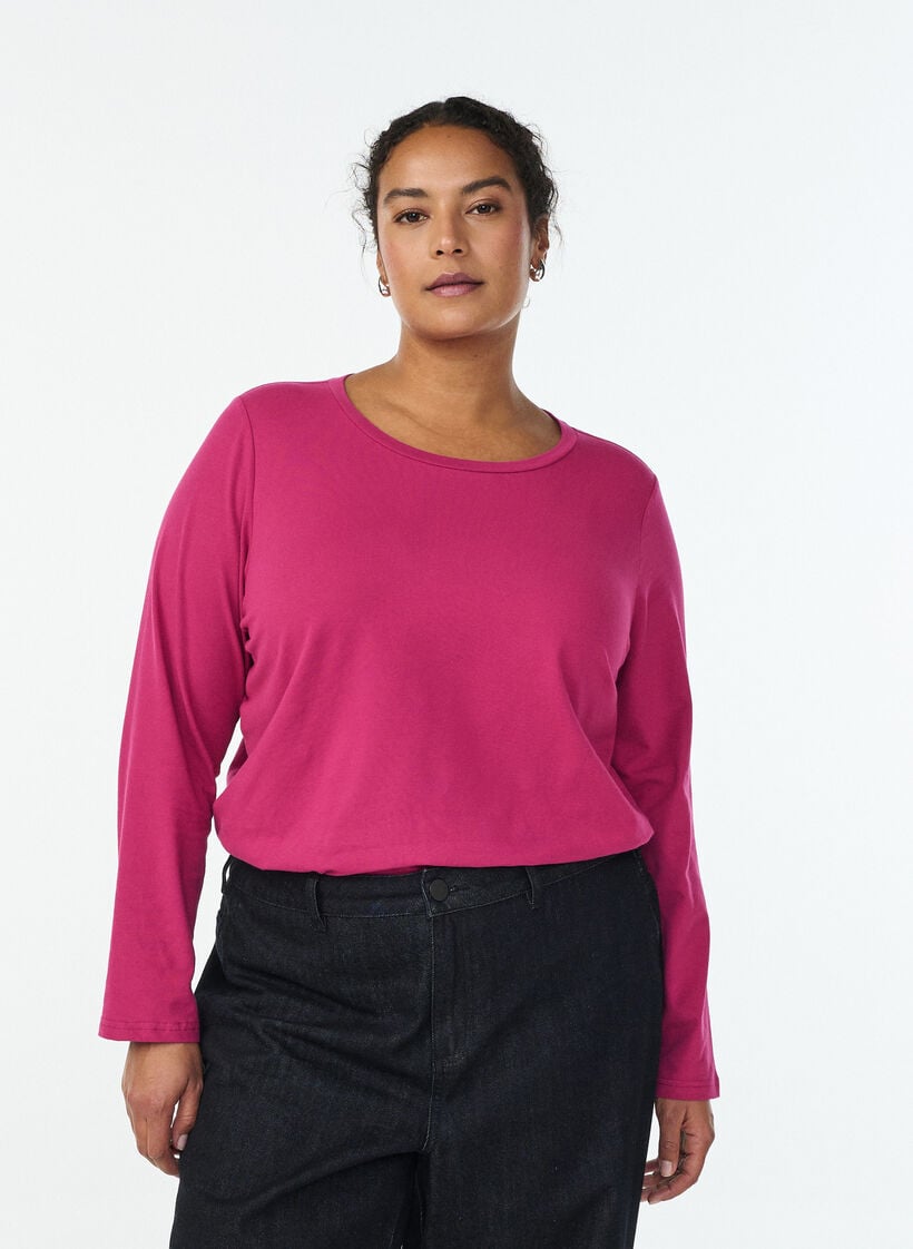 Basic jersey top with long sleeves, Pink, Model image number 0