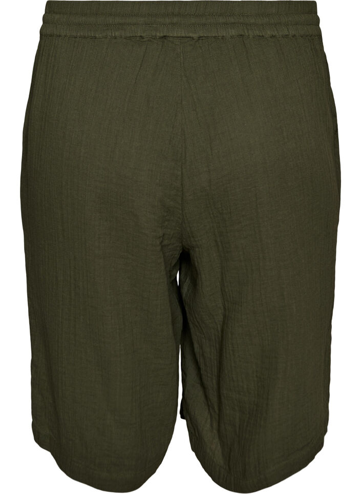 Loose cotton muslin shorts with a high waist, Green, Packshot image number 1
