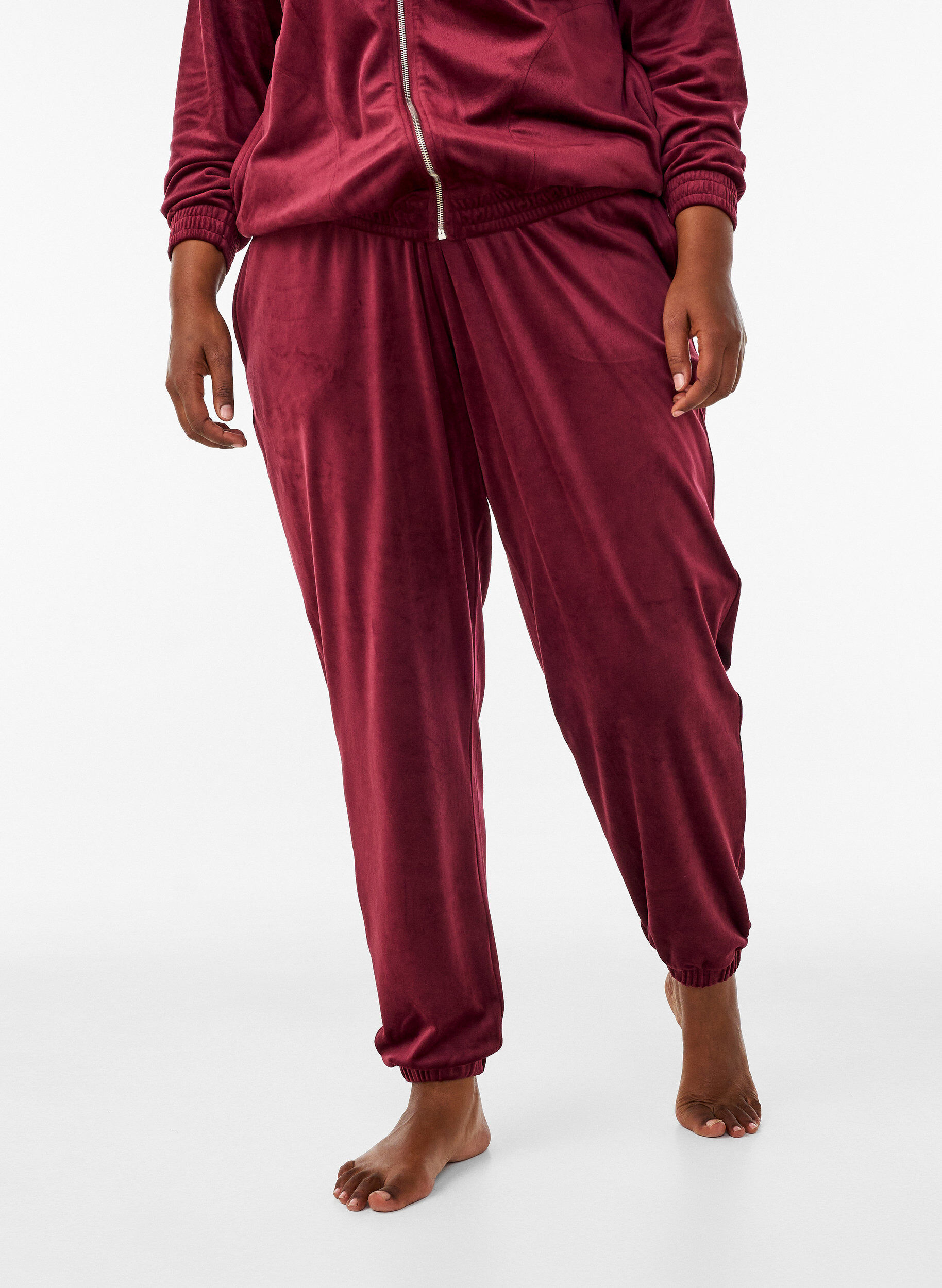 ZizzifashionLoose velour trousers, Red, Model image number 2