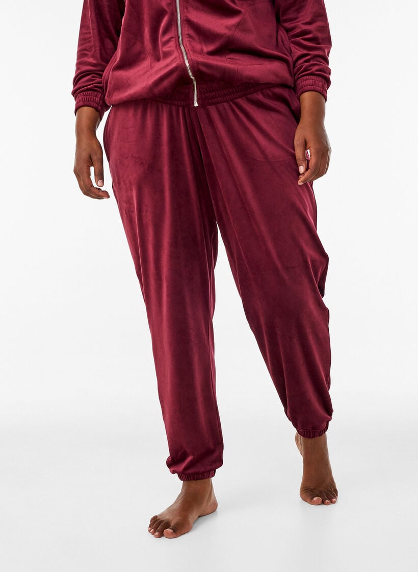 Loose velour trousers, Red, Model image number 2