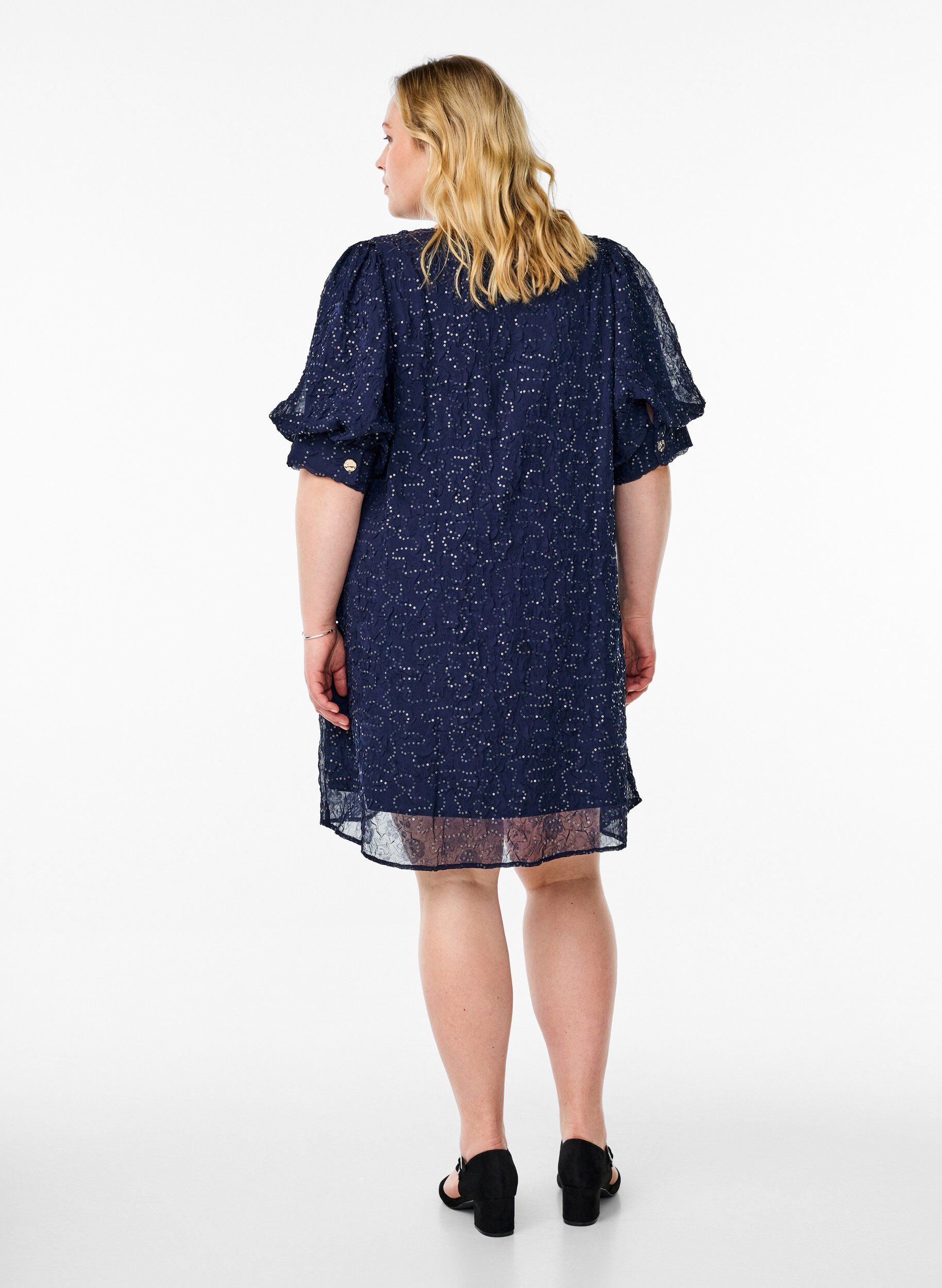 Zizzifashion Short party dress with sequins, Blue, Model image number 2