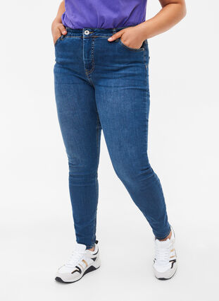 High-waisted Amy jeans with push-up effect, Blue denim, Model image number 2