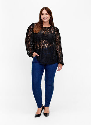 FLASH - Long sleeve lace blouse, Black, Model image number 2