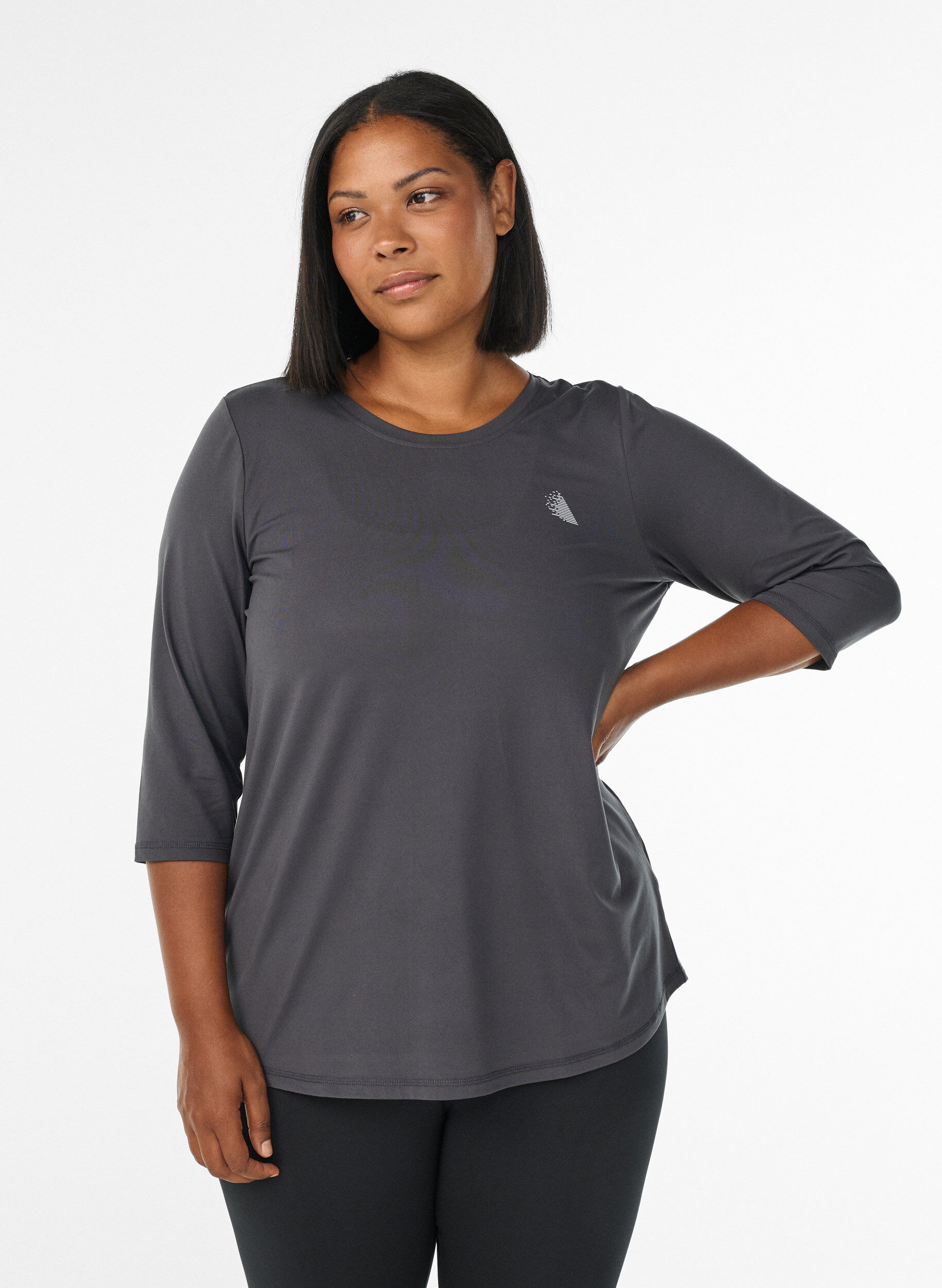 Workout top with 3/4 sleeves, Dark Grey, Model