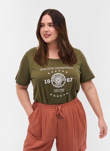 Cotton t-shirt with print, Ivy Green ATHLETIC, Model image number 0