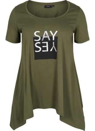 Short-sleeved cotton t-shirt with a-line, Ivy Green YES, Packshot image number 0