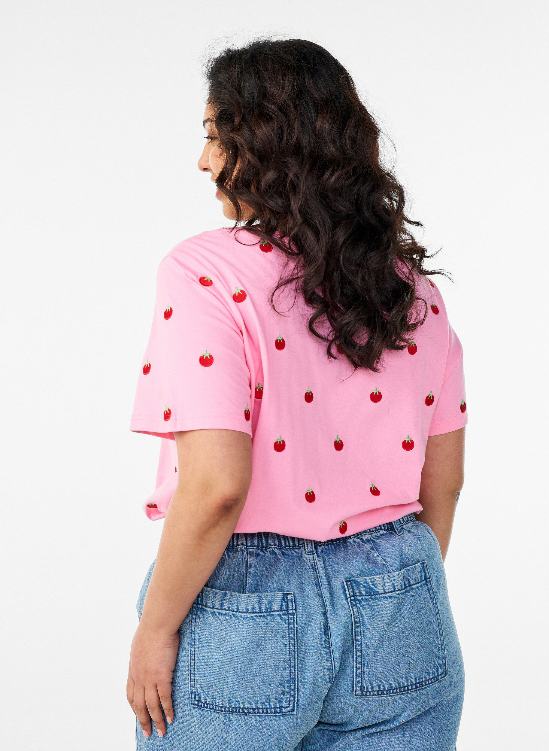 ZizzifashionT-shirt in organic cotton with embroidered motifs, Pink, Model image number 2