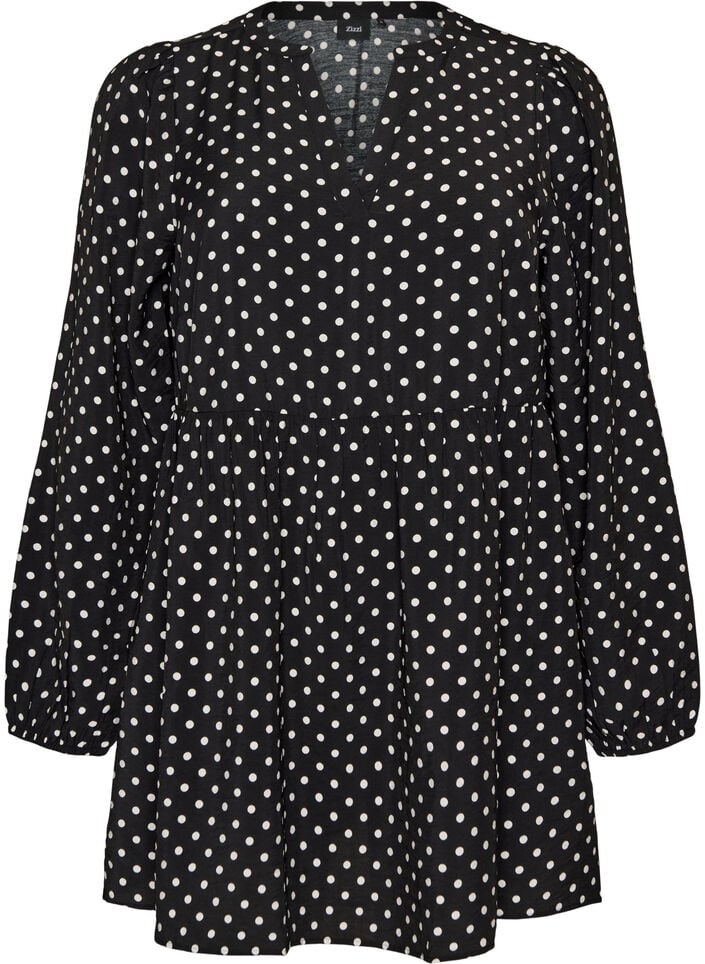 Polka dot tunic with empire line and A-line shape, Black, Packshot image number 0