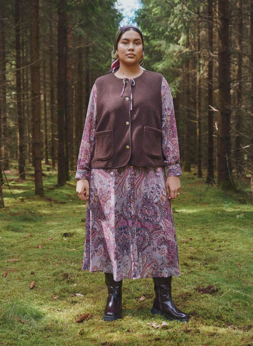 Teddy gilet with buttons and pockets, Brown, Image image number 0