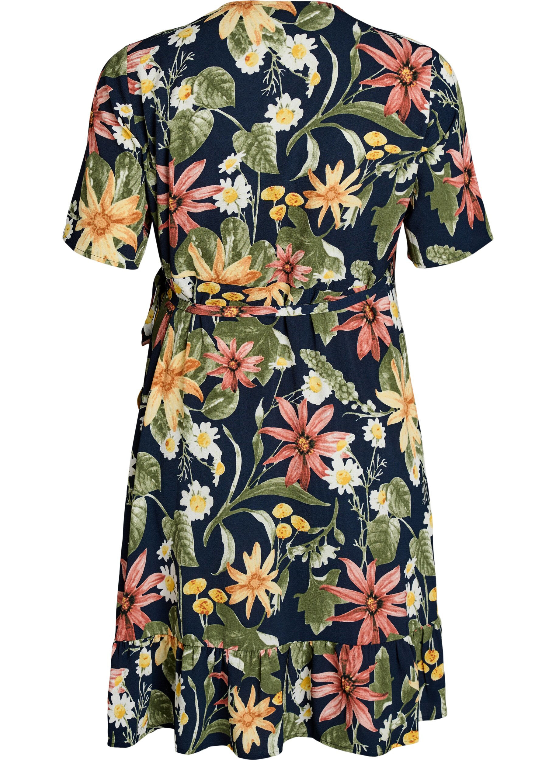 ZizzifashionFloral wrap dress with short sleeves, Blue, Packshot image number 1