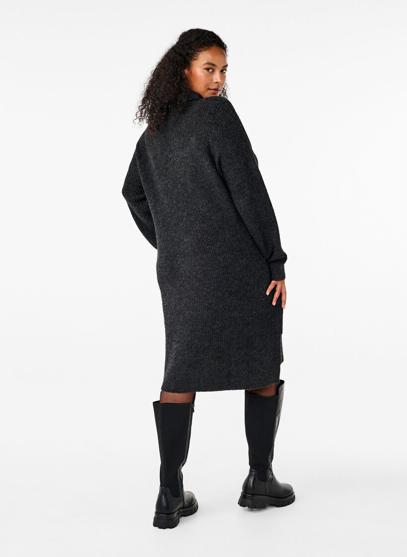FLASH - Knitted dress with turtleneck, Dark Grey, Model image number 2
