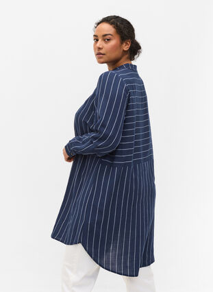 Long striped shirt in a viscose mix, Blue/White, Model image number 1