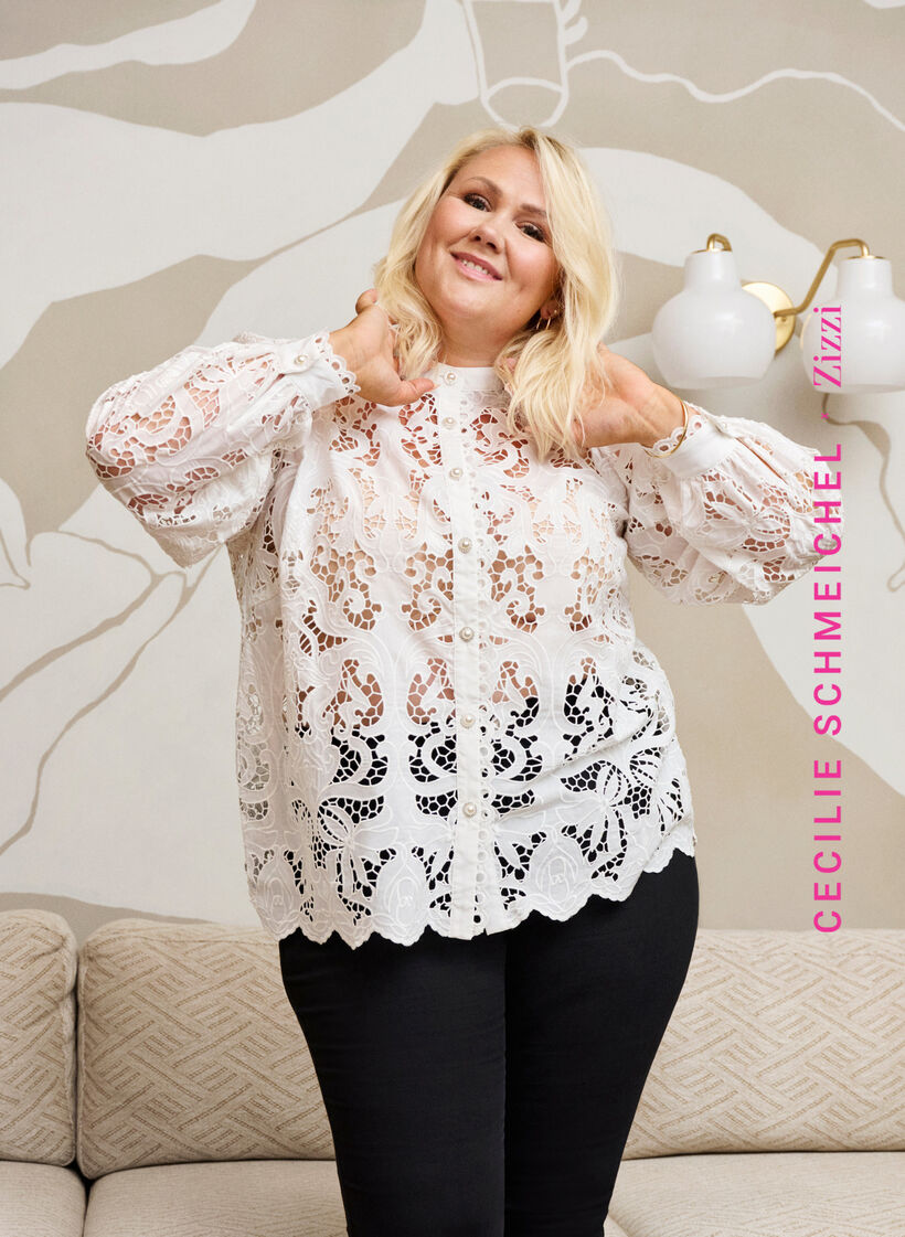 Long-sleeved lace shirt blouse, White, Image image number 0