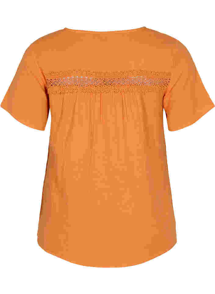 Short-sleeved cotton blouse with lace, Amberglow, Packshot image number 1