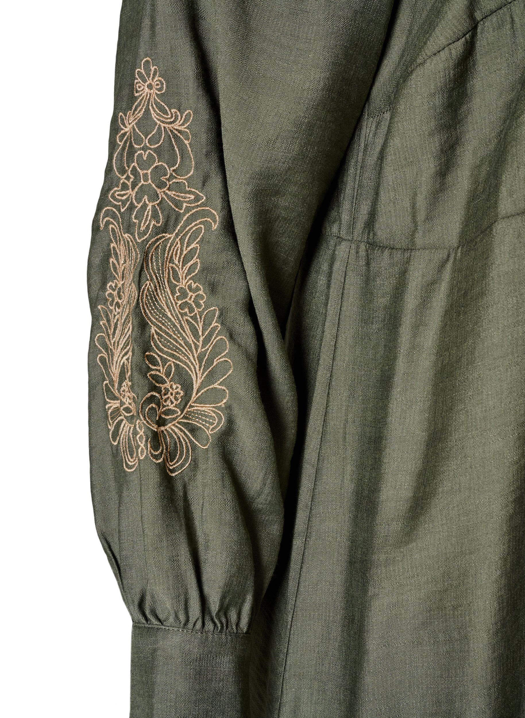 ZizzifashionViscose dress with embroidery and tiered ruffles, Green, Packshot image number 3