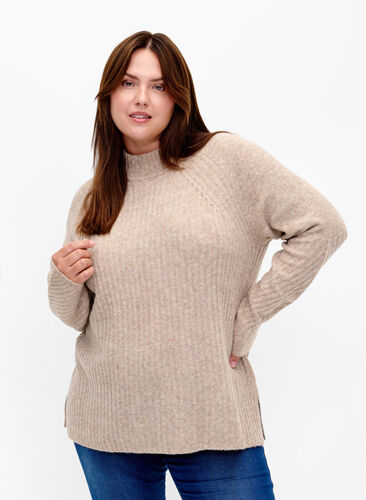 Turtleneck sweater with ribbed texture, Simply Taupe Mel., Model image number 0