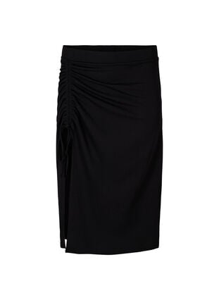 Midi skirt with slit and ruched effect, Black, Packshot image number 0
