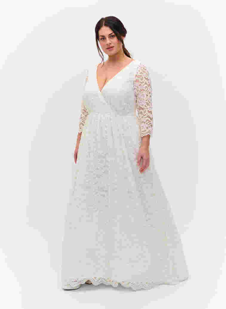 Lace wedding dress with 3/4 sleeves, Star White, Model