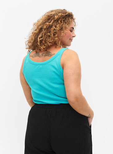 Ribbed tank top in cotton, Blue Turquoise, Model image number 1