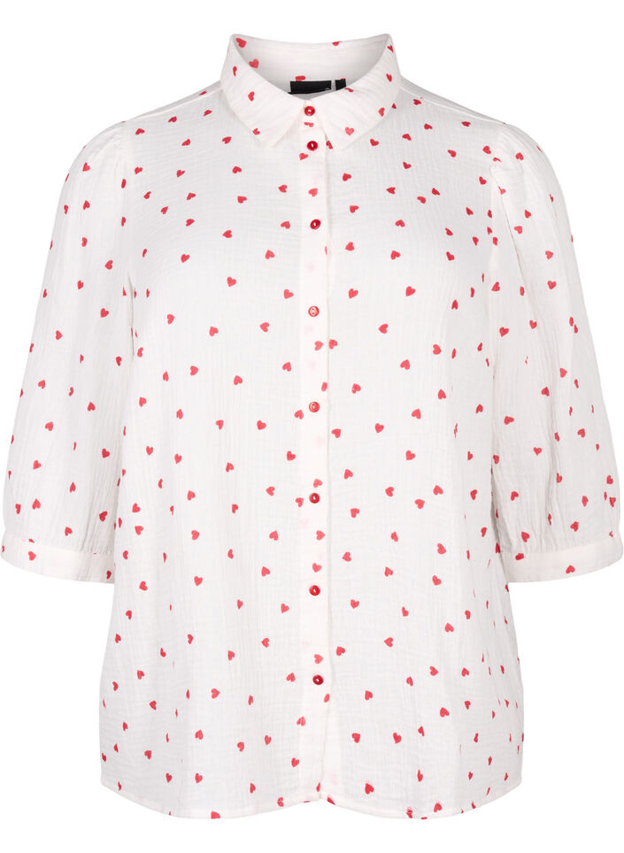 Shirt blouse with 3/4 sleeves, White, Packshot image number 0