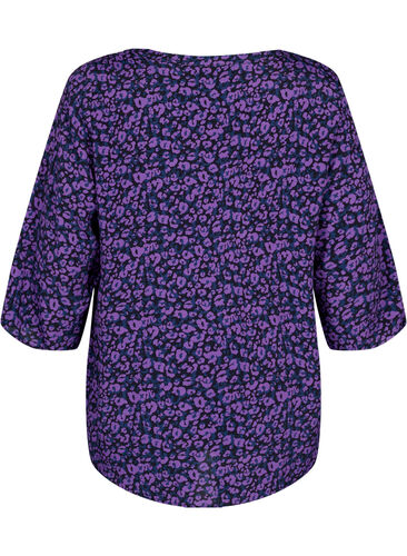 Blouse in viscose with 3/4 sleeves, Purple Leo AOP, Packshot image number 1
