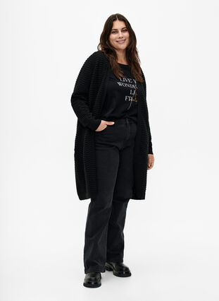 Knitted cardigan in cotton-viscose mix, Black, Model image number 2