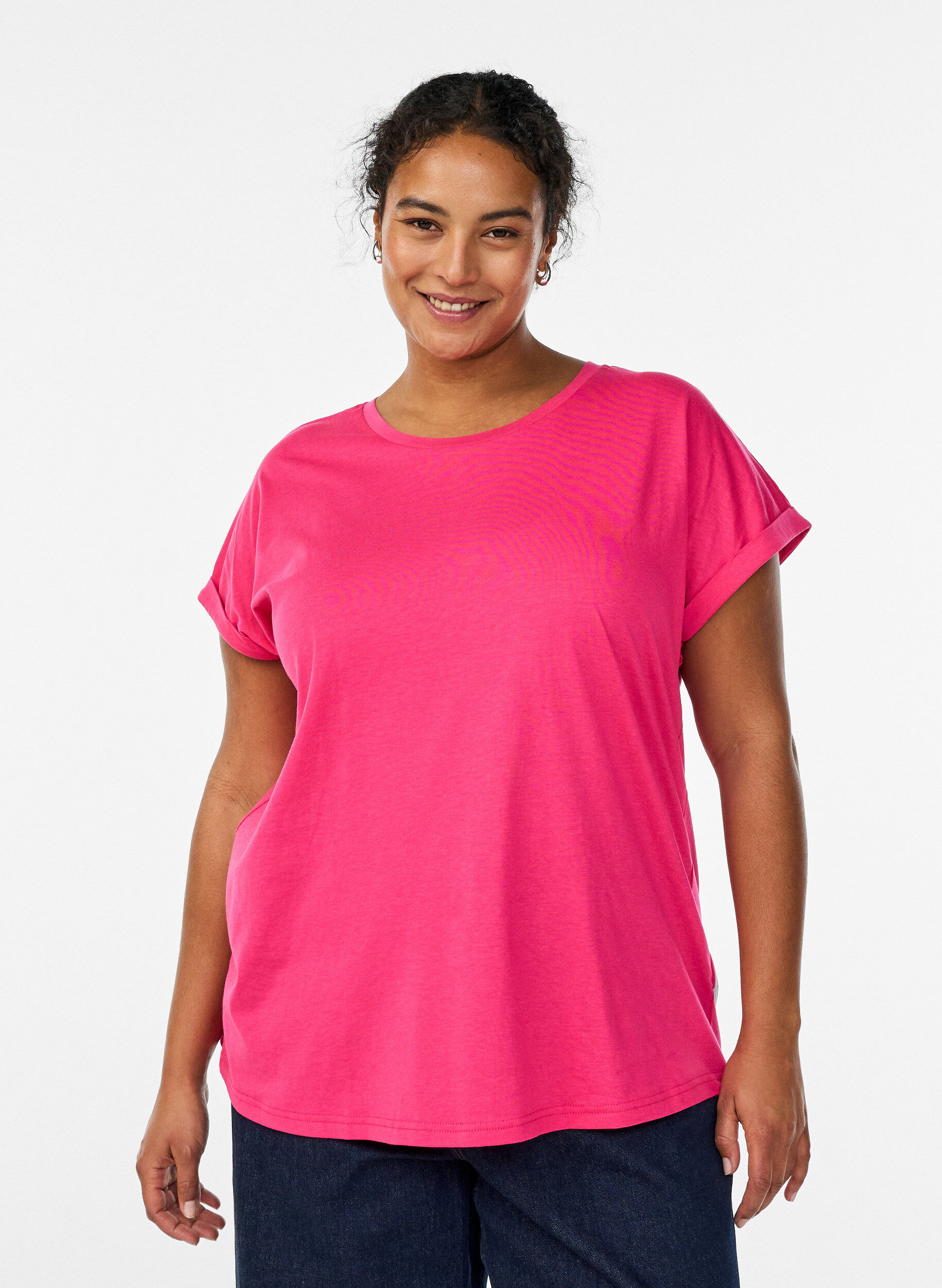Short sleeved cotton blend t-shirt, Pink, Model