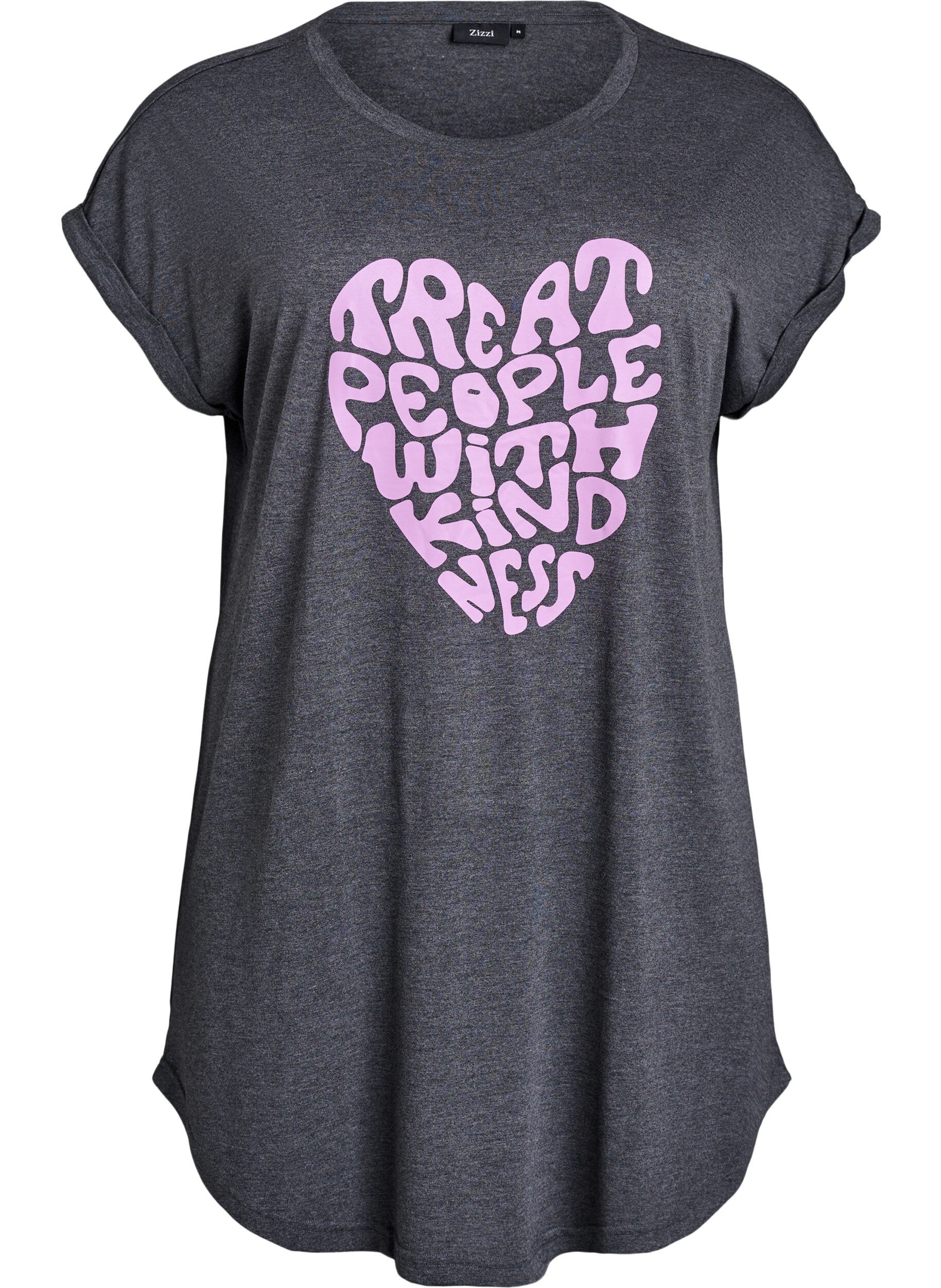 ZizzifashionShort sleeve nightgown with text print, Black, Packshot image number 0