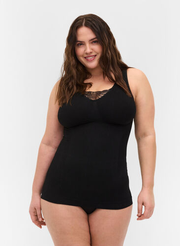 Shapewear top with lace detail, Black, Model image number 0