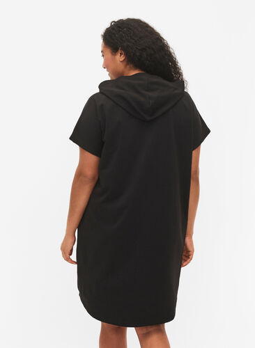 Short-sleeved jumper dress with hood, Black, Model image number 1