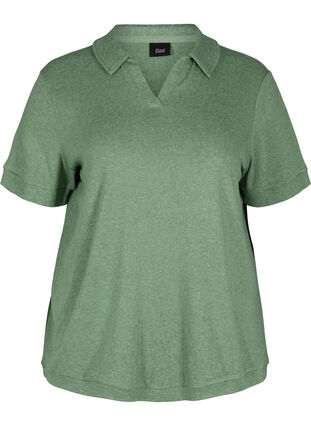 Marled blouse with collar and 2/4 sleeves, Green Melange, Packshot image number 0