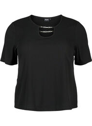 Ribbed blouse with chain detail, Black, Packshot