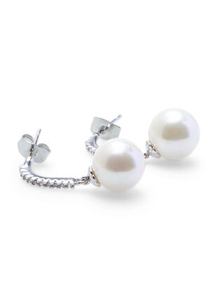 Earrings with rhinestones and pearl pendant, Silver, Packshot image number 1