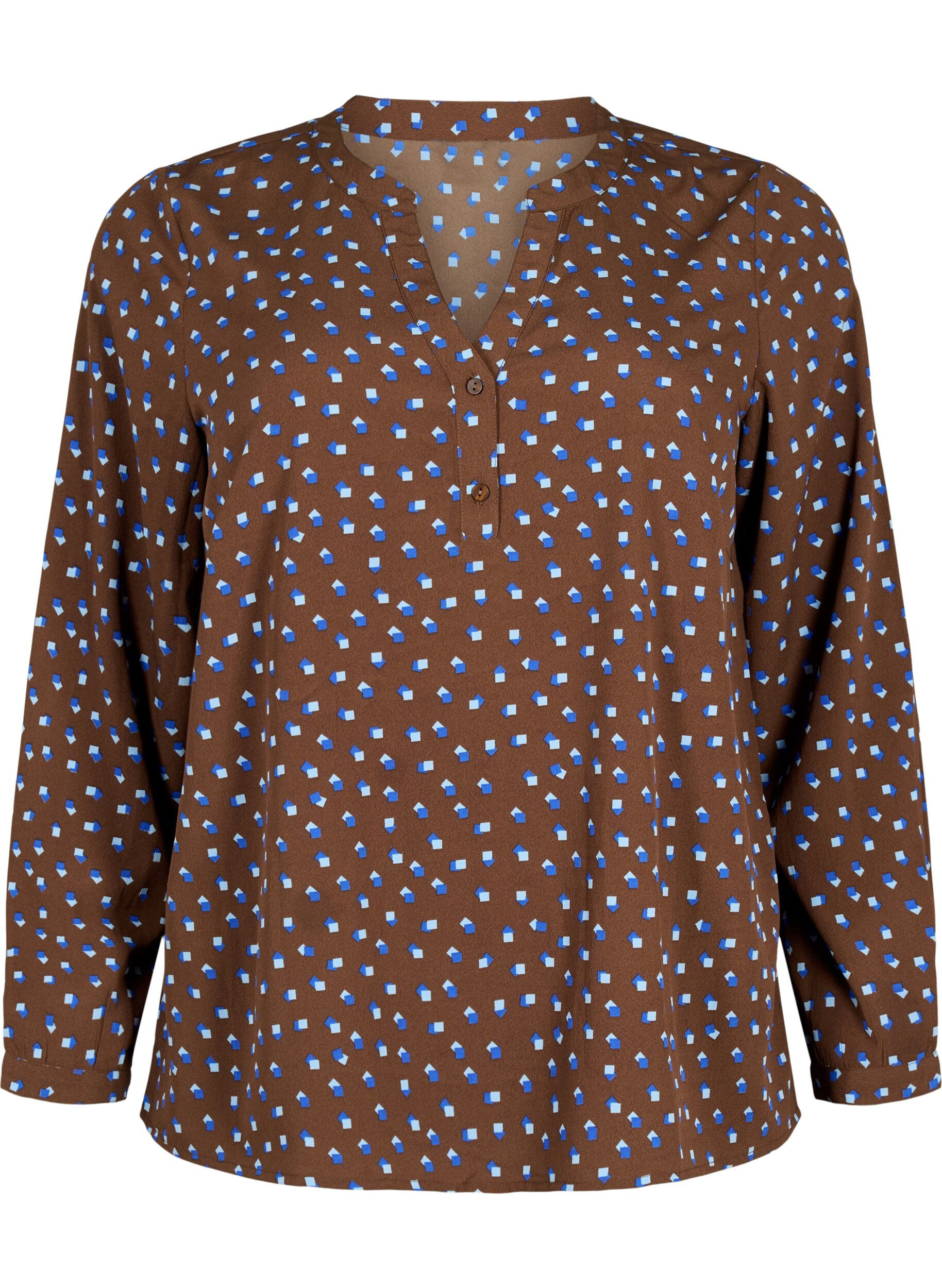 Zizzifashion FLASH - Long sleeve blouse with print, Chicory Coffee AOP, Packshot image number 0