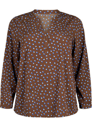 FLASH - Long sleeve blouse with print, Chicory Coffee AOP, Packshot image number 0