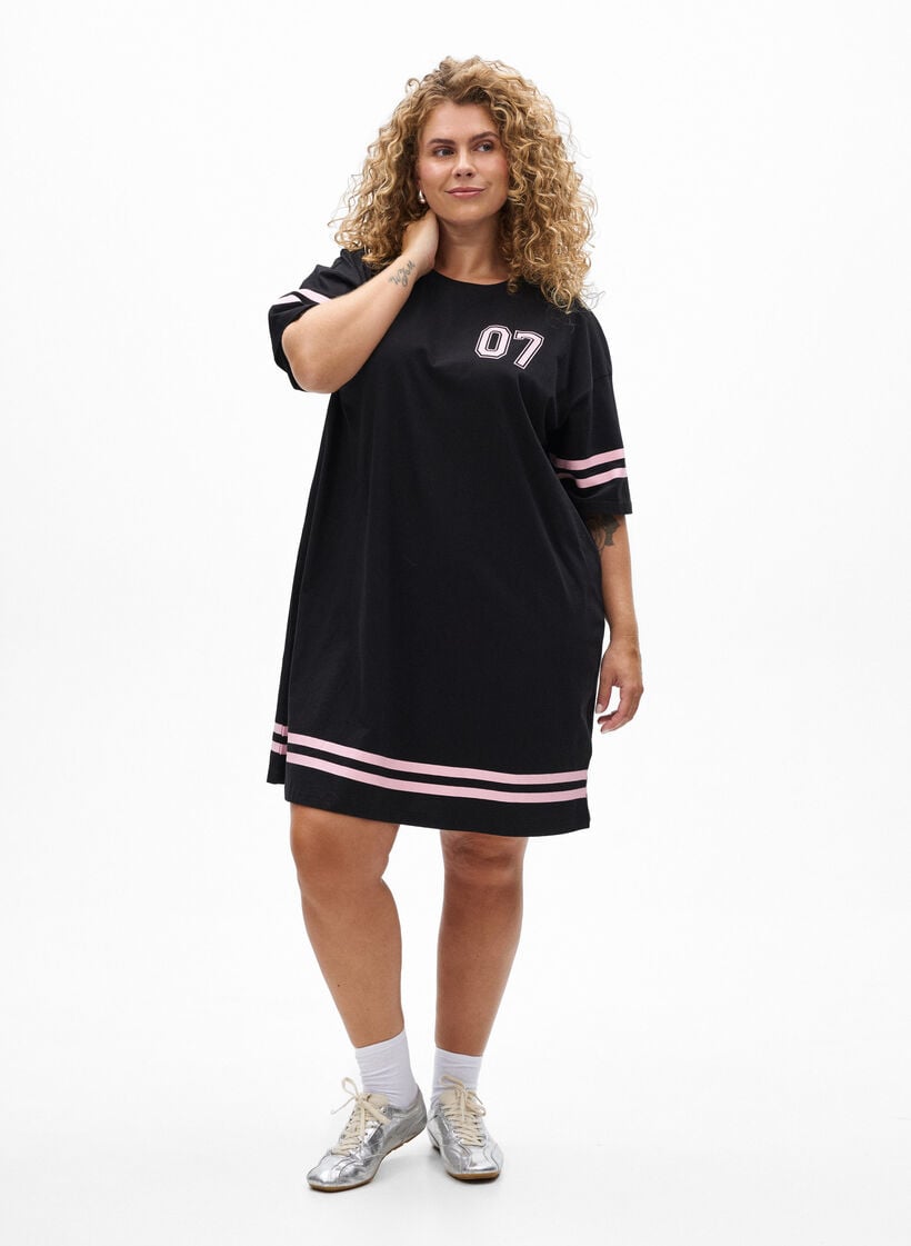 Short T-shirt dress with sporty details, Black, Model image number 1