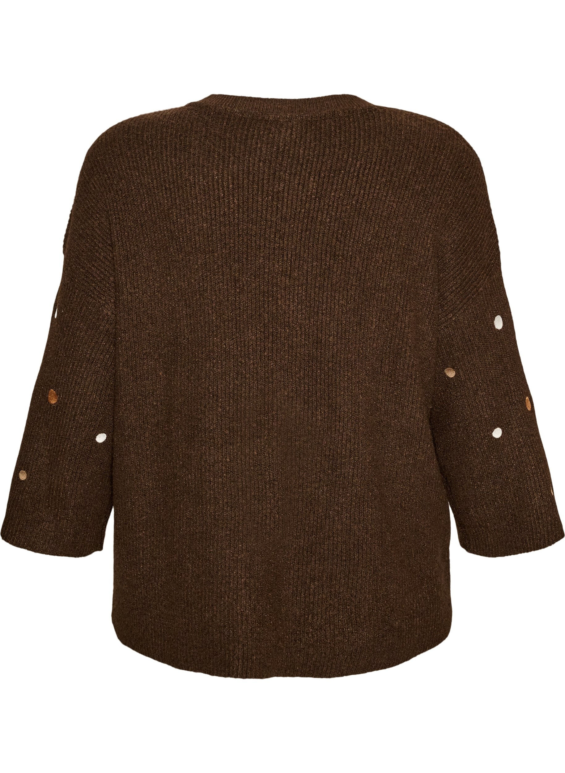 ZizzifashionKnitted blouse with small embroidered motifs, Brown, Packshot image number 1