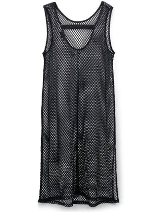 Sleeveless mesh dress with slit, Black, Packshot image number 1