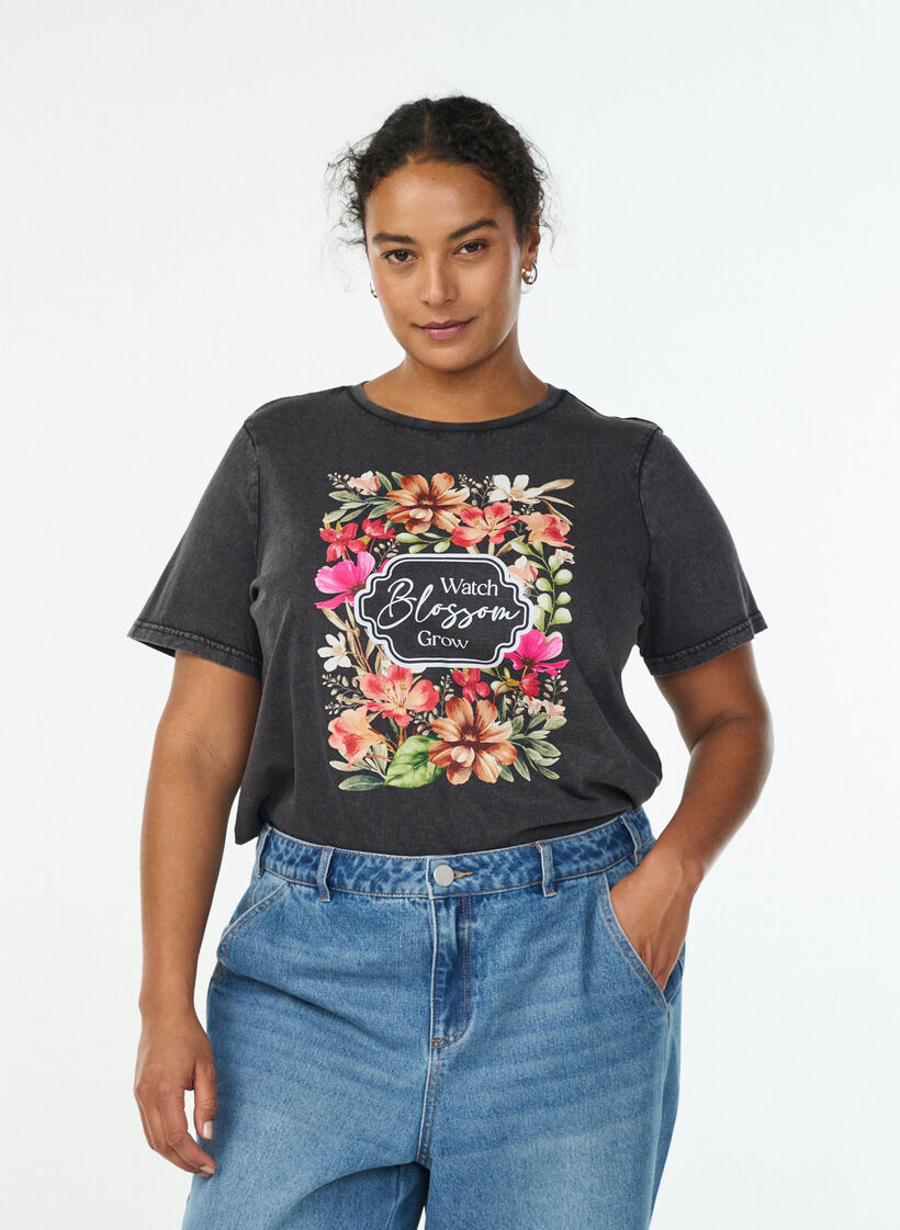 Organic cotton t-shirt with print, Dark Grey, Model image number 0