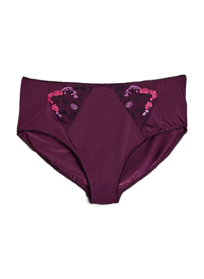 Briefs in microfiber with floral embroidery, Purple, Packshot image number 0