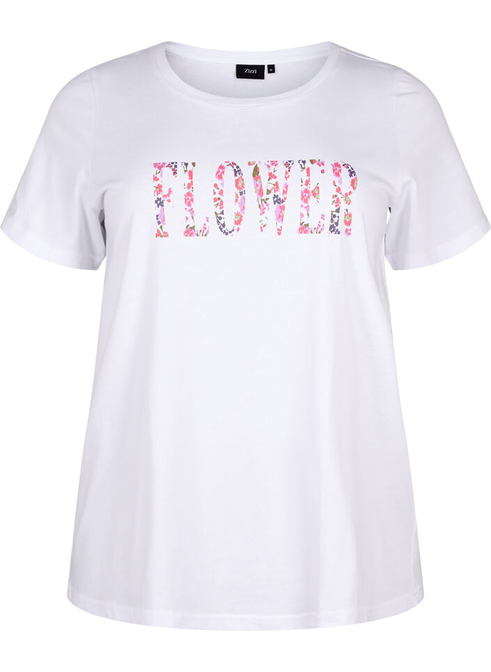 Cotton T-shirt with text print, B. White w. Flower, Packshot image number 0