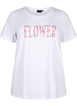 Cotton T-shirt with text print, B. White w. Flower, Packshot image number 0
