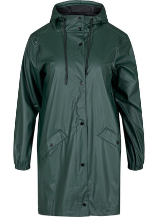 Rain jacket with hood and button fastening, Darkest Spruce, Packshot image number 0