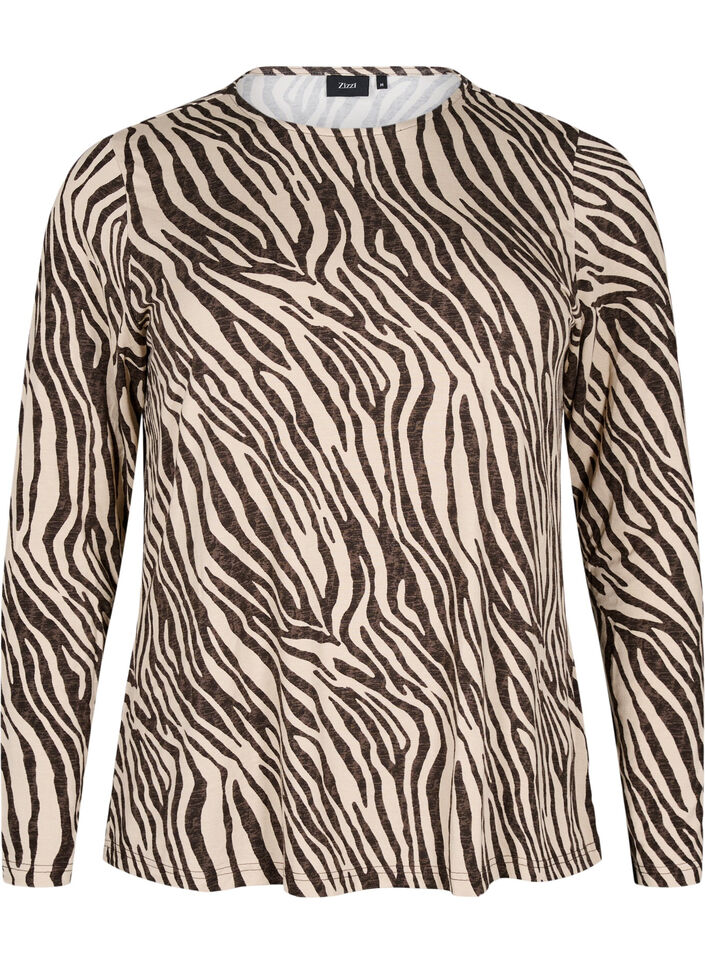 Long-sleeved blouse with zebra print, Brown, Packshot image number 0